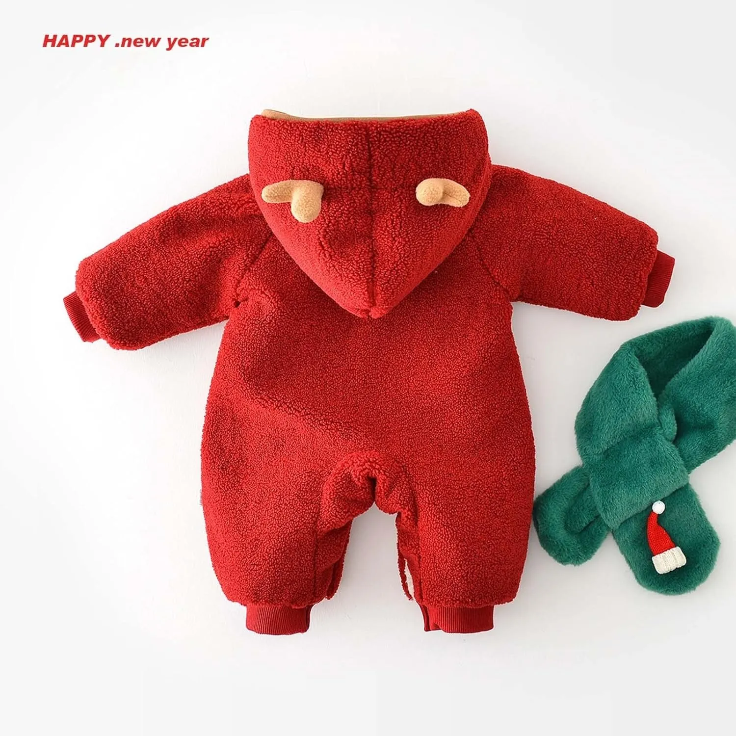 Toddler Baby Xmas Fu𝐫 Fleece Jumpsuit Newborn New Years Cute Santa Print Long Sleeve Furry Romper Fall Winter