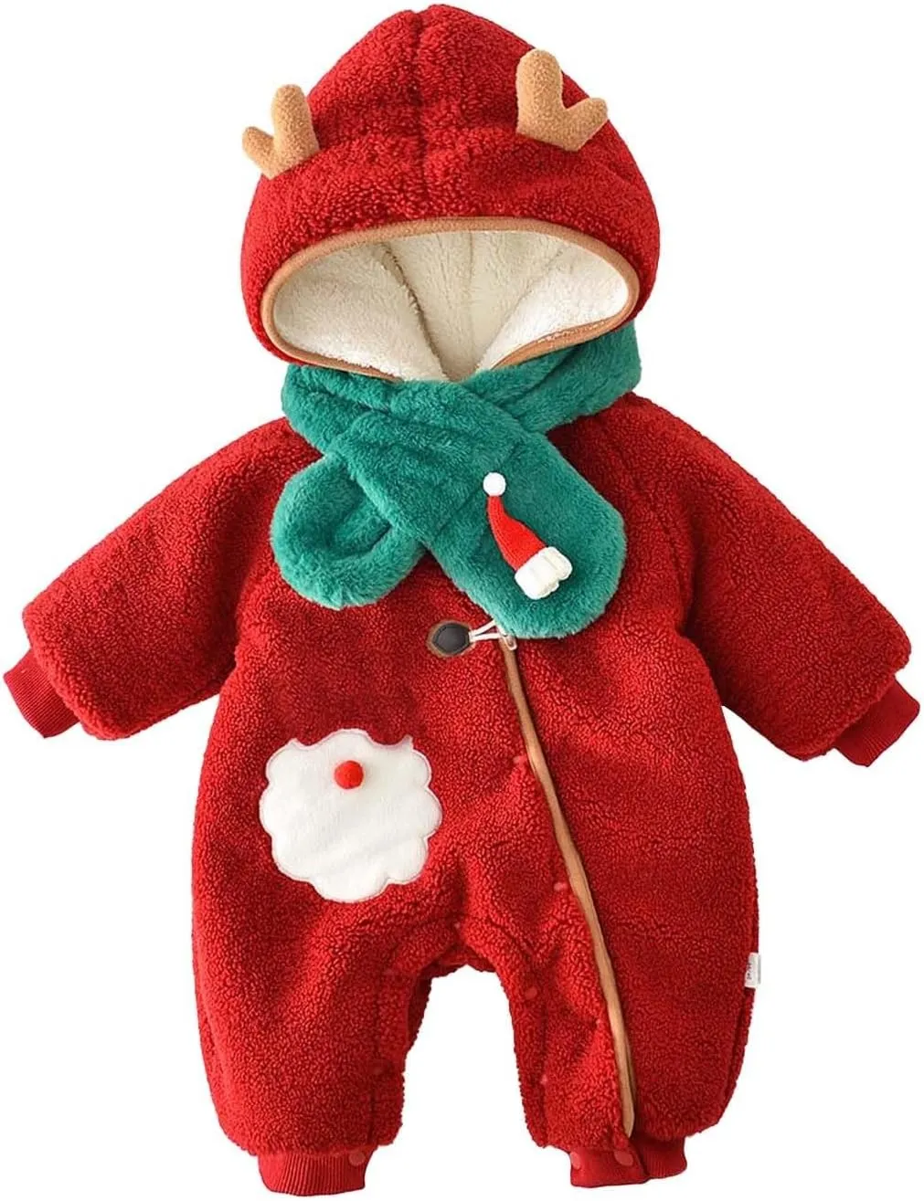 Toddler Baby Xmas Fu𝐫 Fleece Jumpsuit Newborn New Years Cute Santa Print Long Sleeve Furry Romper Fall Winter