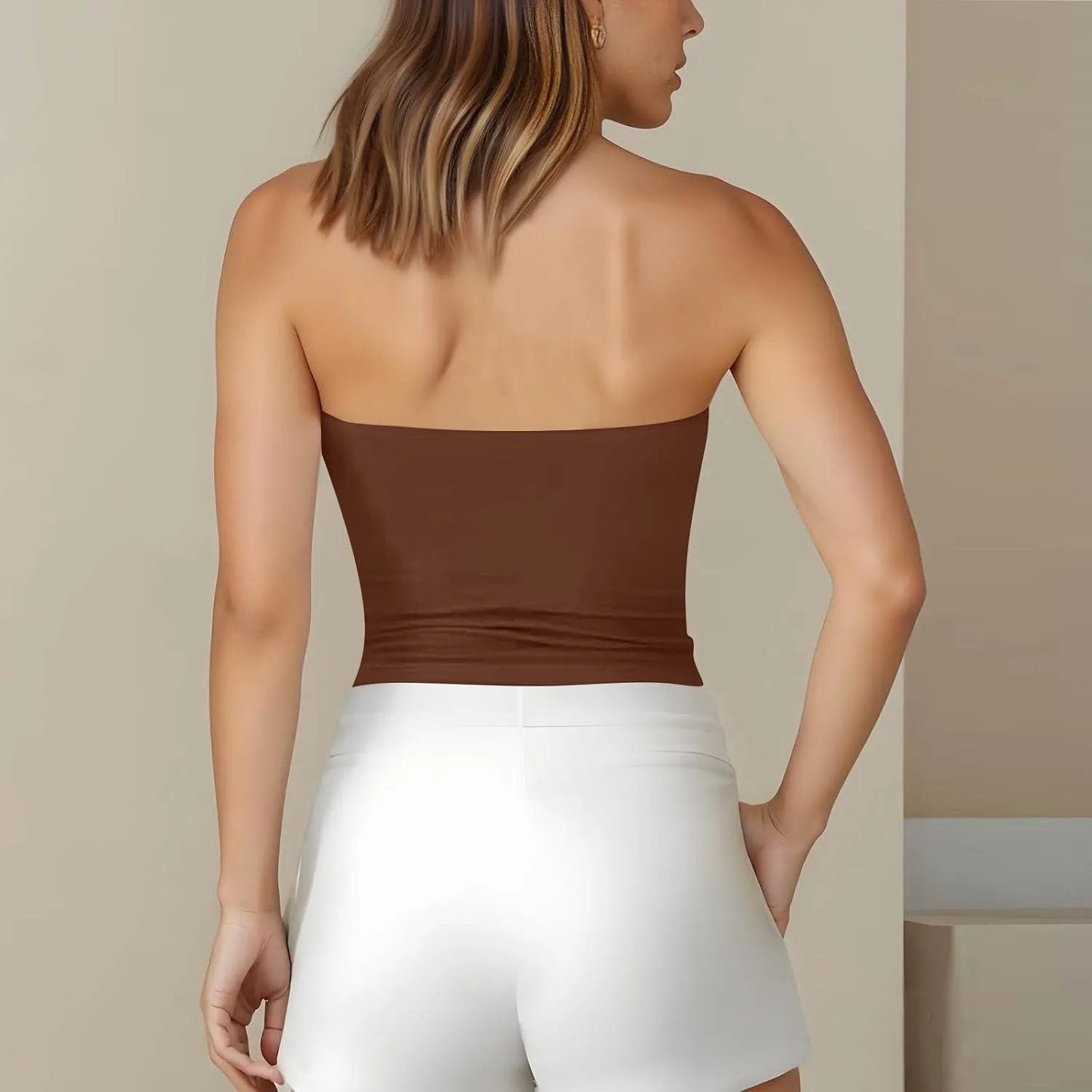 Tube Tops for Women with Built in Bra Summer Strapless Slim Fit Crop Tops Double Lined Sleeveless Crop Tank