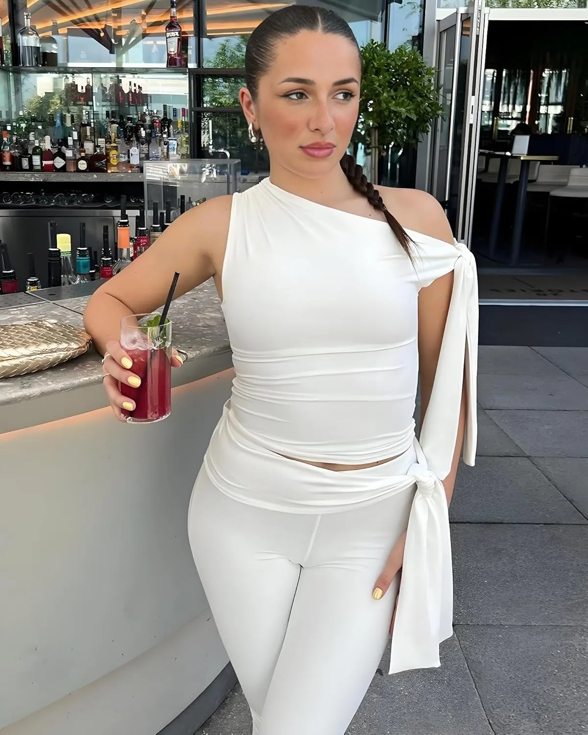 Two Piece Sets for Women Summer Workout Set Sleeveless Off Shoulder Crop Tops Bodycon Capri Pants Sets Tracksuit