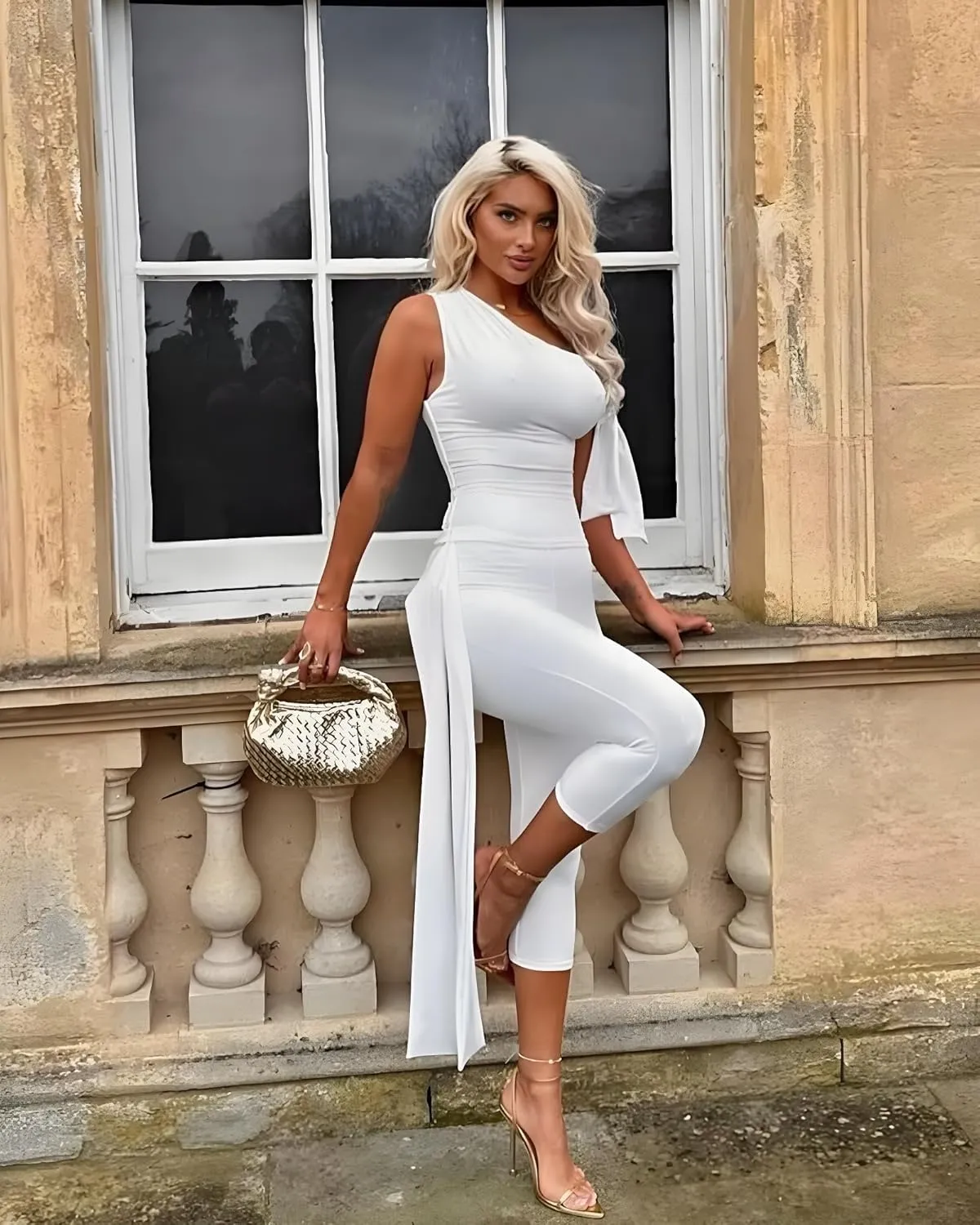 Two Piece Sets for Women Summer Workout Set Sleeveless Off Shoulder Crop Tops Bodycon Capri Pants Sets Tracksuit