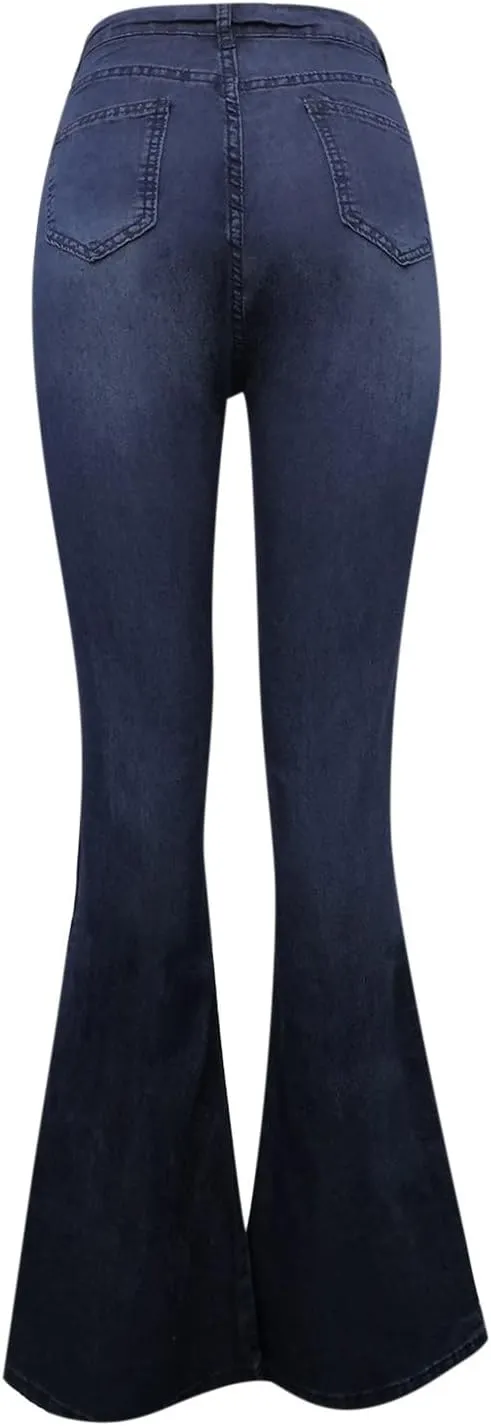 Uillui High Waisted Bell Bottom Jeans Womens Flare Jeans Skinny Stretch Butt Lifting Jeans Plus Size Slim Fit Wide Leg Jeans