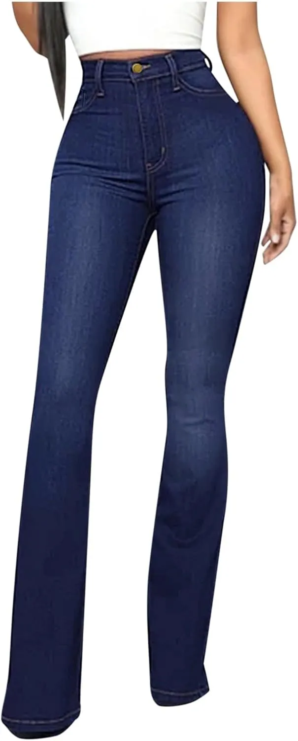 Uillui High Waisted Bell Bottom Jeans Womens Flare Jeans Skinny Stretch Butt Lifting Jeans Plus Size Slim Fit Wide Leg Jeans