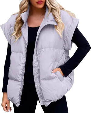 Vests For Women 2024 Trendy Fall Crop Puffer Vests Outerwear Plus Size Cap Sleeve Quilted Jacket Winter Coats