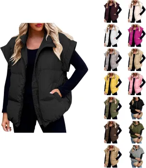 Vests For Women 2024 Trendy Fall Crop Puffer Vests Outerwear Plus Size Cap Sleeve Quilted Jacket Winter Coats