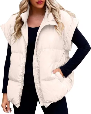 Vests For Women 2024 Trendy Fall Crop Puffer Vests Outerwear Plus Size Cap Sleeve Quilted Jacket Winter Coats