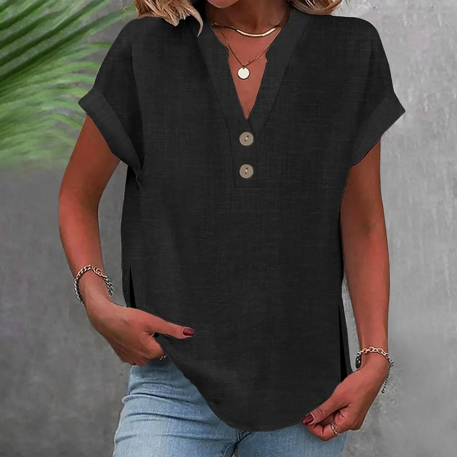 Walking Trendy Short Sleeve Top Female Plus Size Summers Solid Color T Shirt Loose
