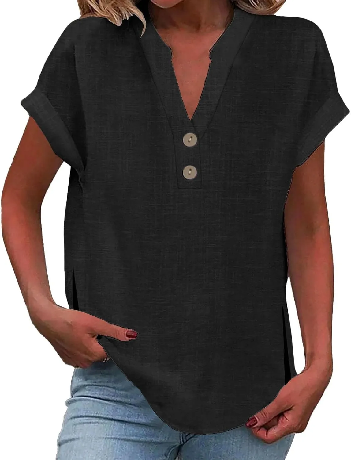 Walking Trendy Short Sleeve Top Female Plus Size Summers Solid Color T Shirt Loose