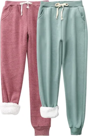 Winter Pants with Pockets Fuzzy Pants Womens Fuzzy Pajama Pants Winter Casual Flannel Pants Long Fleece Lined Pants
