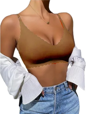 Wireless Seamless Bras for Women Comfort No Underwire Bralettes Full Coverage Comfortable Bra Comfy Wavy V Neck Bras