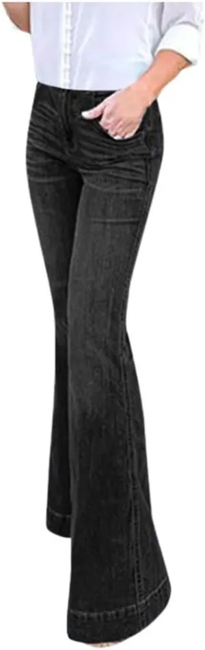 Women Bell Bottom Jeans Raw Hem Denim Pants High-Rise Flare Jeans Stretch Wide Leg Jeans Plus Size Jeans