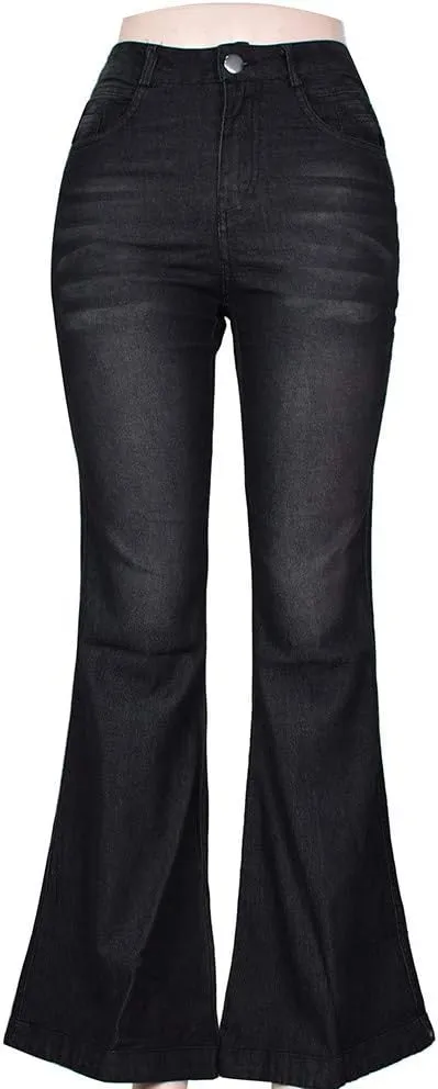 Women Bell Bottom Jeans Raw Hem Denim Pants High-Rise Flare Jeans Stretch Wide Leg Jeans Plus Size Jeans