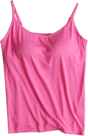 Women Camisole with Built in Bra Adjustable Spaghetti Straps Cami Tank Tops Layer Cami with Shelf Bra Underwear Vest