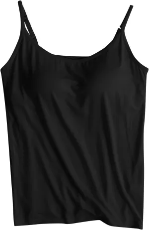Women Camisole with Built in Bra Adjustable Spaghetti Straps Cami Tank Tops Layer Cami with Shelf Bra Underwear Vest