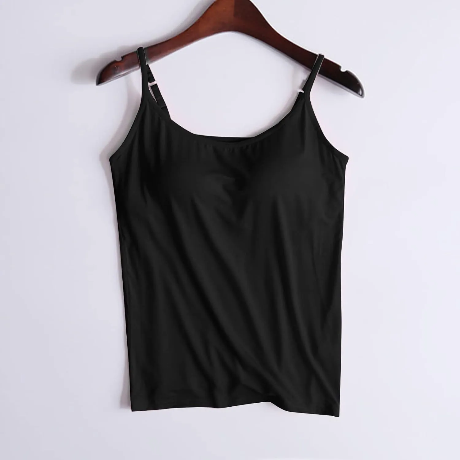 Women Camisole with Built in Bra Adjustable Spaghetti Straps Cami Tank Tops Layer Cami with Shelf Bra Underwear Vest