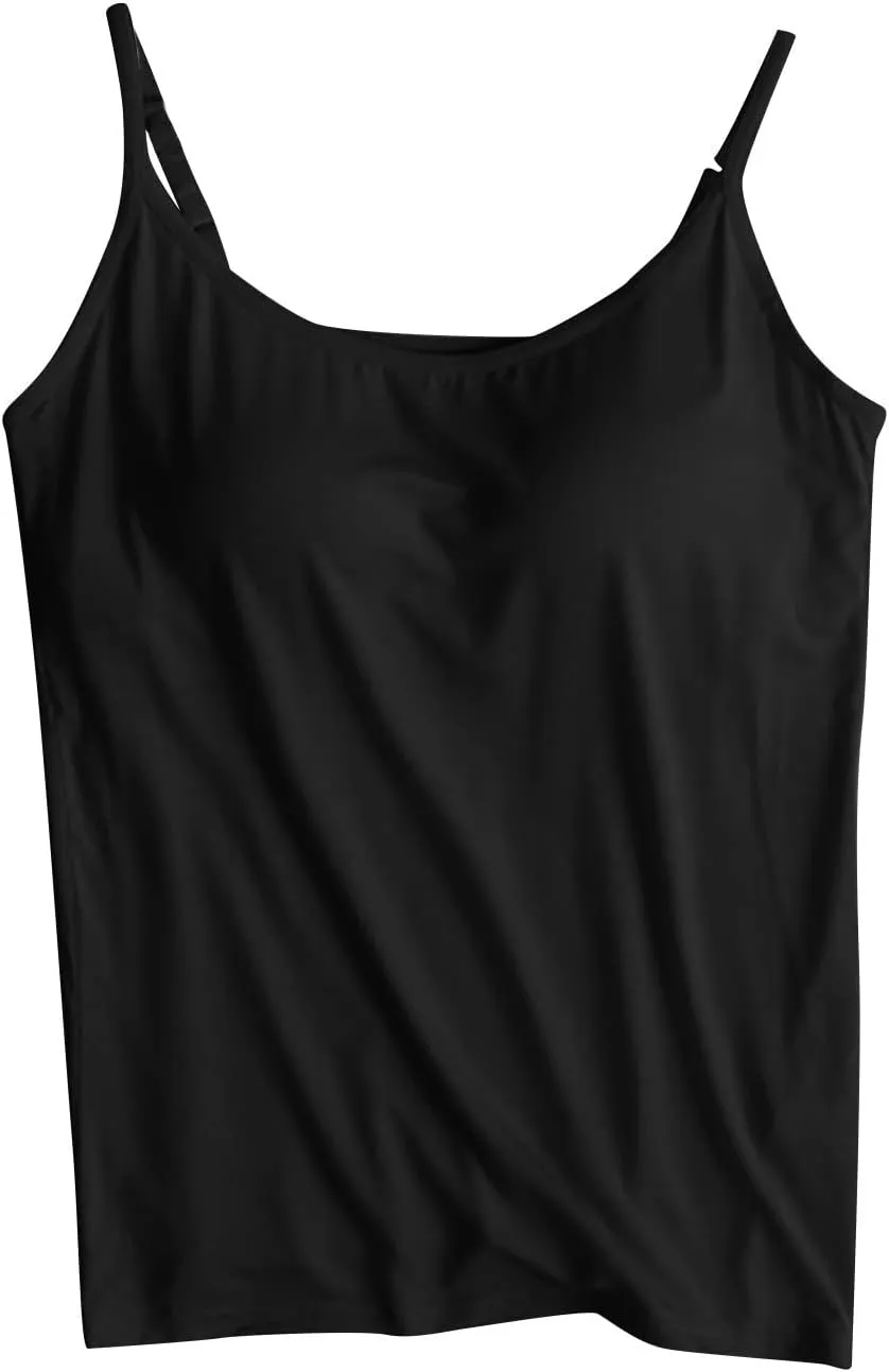 Women Camisole with Built in Bra Adjustable Spaghetti Straps Cami Tank Tops Layer Cami with Shelf Bra Underwear Vest