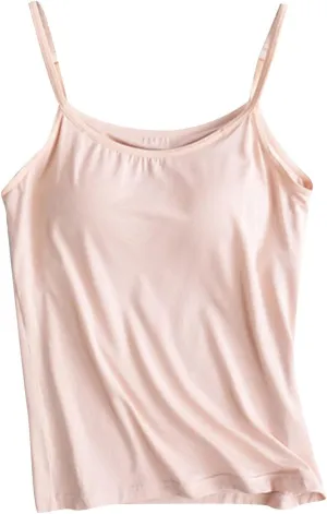 Women Camisole with Built in Bra Adjustable Spaghetti Straps Cami Tank Tops Layer Cami with Shelf Bra Underwear Vest