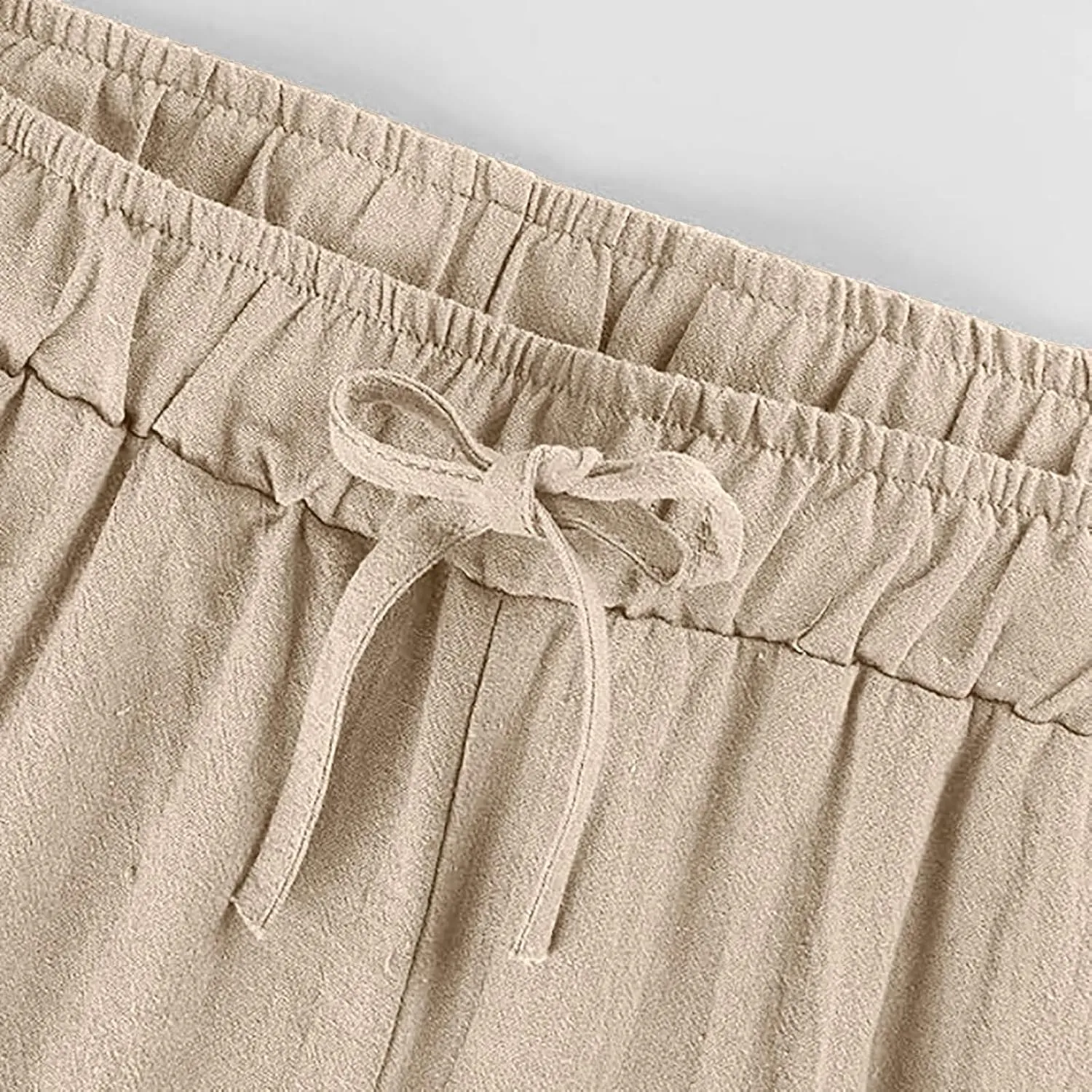 Women Fall Pants Linen Trousers Loose Fit Straight Leg Pants Casual Work Pants Drawstring Lounge Pants with Pockets