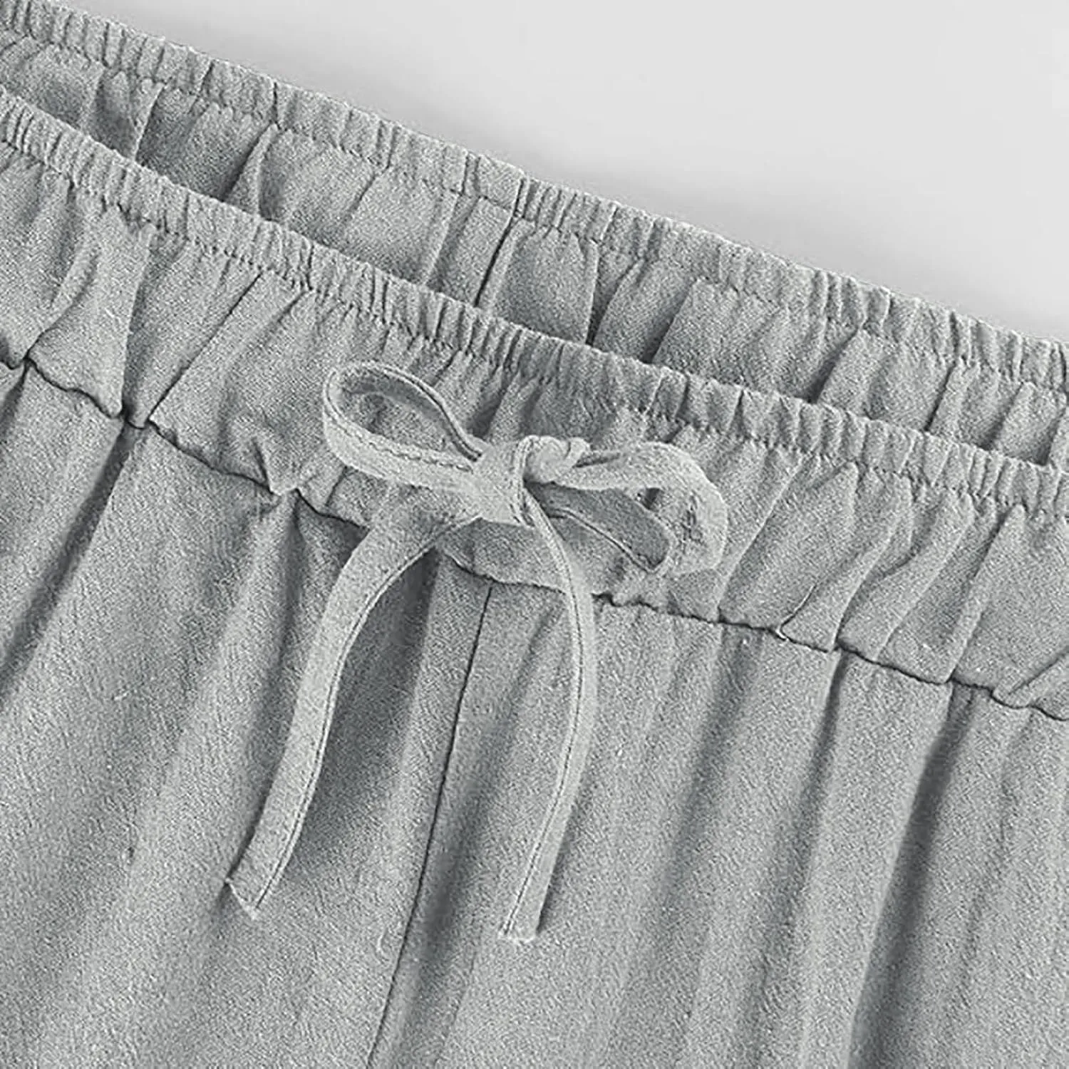 Women Fall Pants Linen Trousers Loose Fit Straight Leg Pants Casual Work Pants Drawstring Lounge Pants with Pockets