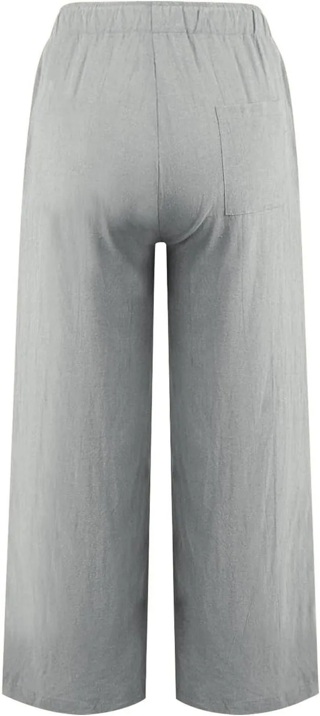 Women Fall Pants Linen Trousers Loose Fit Straight Leg Pants Casual Work Pants Drawstring Lounge Pants with Pockets