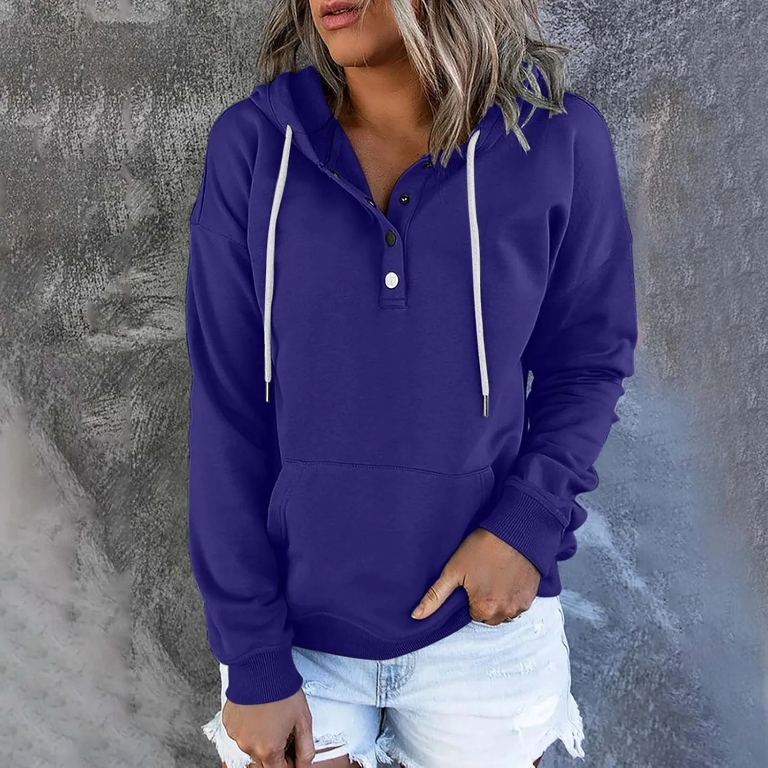 Women Fleece Y2K Hoodies Fall Fashion 2023 Hooded Sweatshirts Snap Up Buttons Hoodies Pullover 2023 Fall Clothes