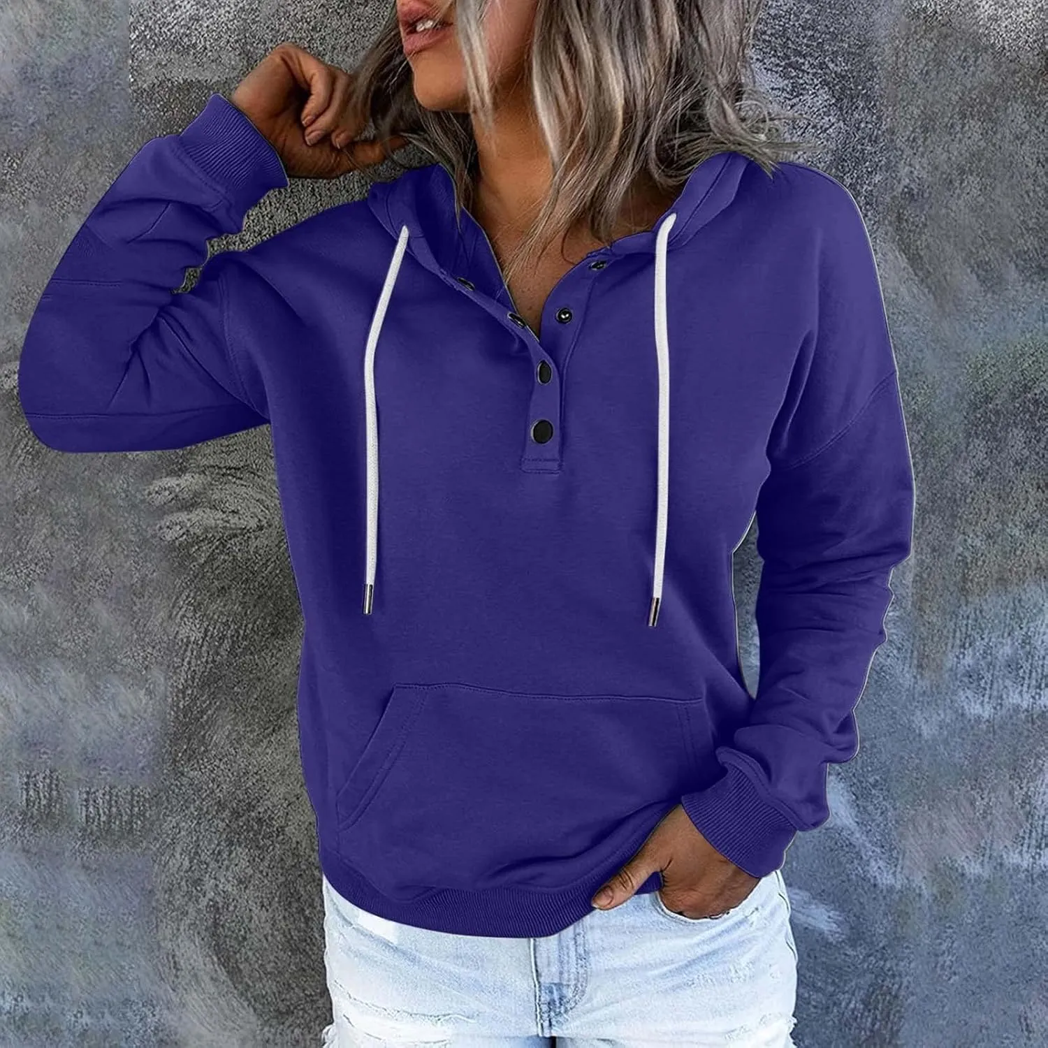 Women Fleece Y2K Hoodies Fall Fashion 2023 Hooded Sweatshirts Snap Up Buttons Hoodies Pullover 2023 Fall Clothes