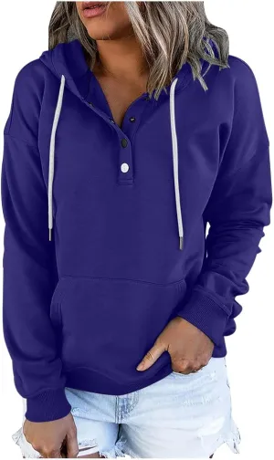 Women Fleece Y2K Hoodies Fall Fashion 2023 Hooded Sweatshirts Snap Up Buttons Hoodies Pullover 2023 Fall Clothes