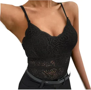 Women Floral Lace Cami Crop Top Sleeveless Cut Out Back Spaghetti Strap Slim Yoga Workout Tank Tops Sexy Camisoles