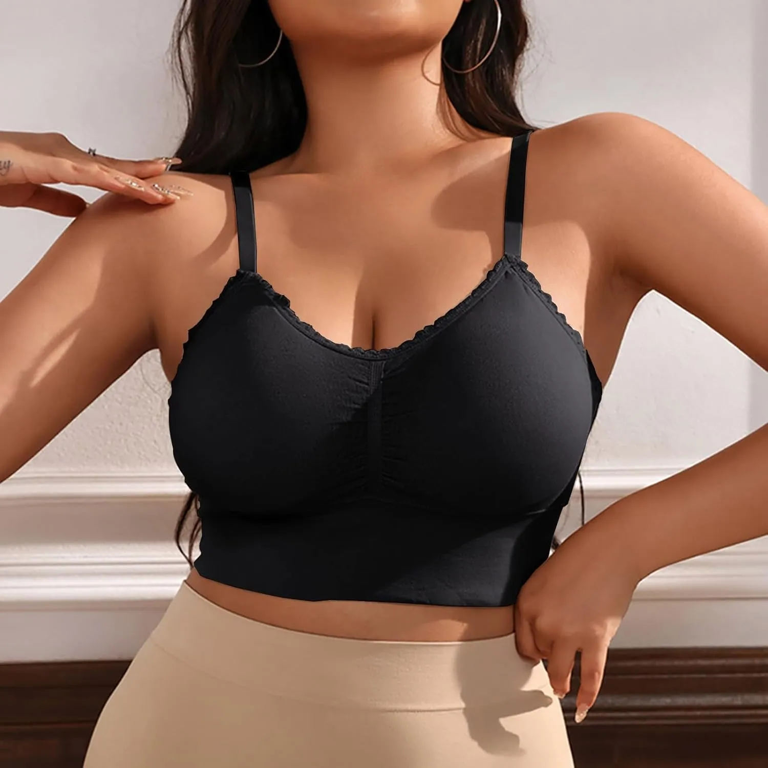 Women Plus Size Spaghetti Strap Cami Sport Bras Push Up Crop Tops Breathable Casual Yoga Cami Tank Tops with Pad