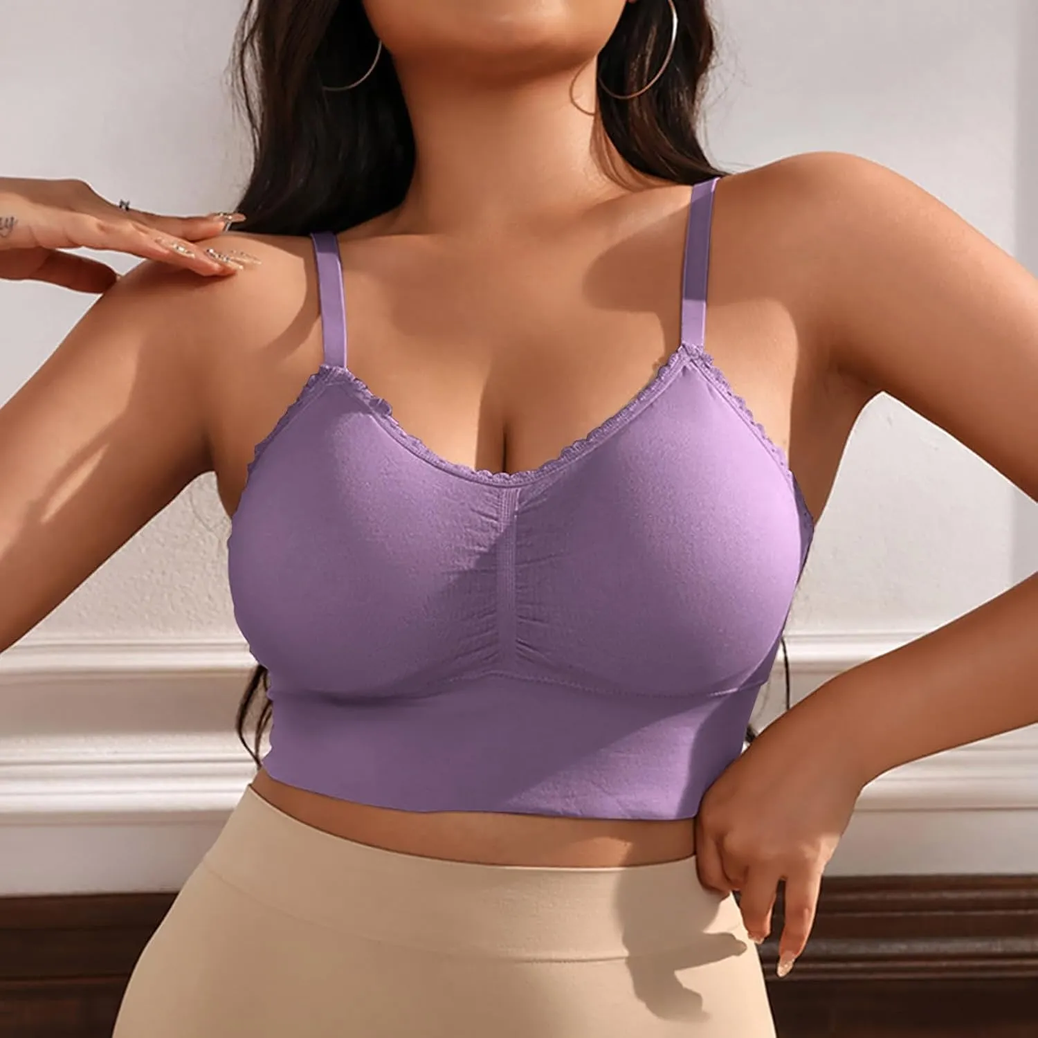 Women Plus Size Spaghetti Strap Cami Sport Bras Push Up Crop Tops Breathable Casual Yoga Cami Tank Tops with Pad
