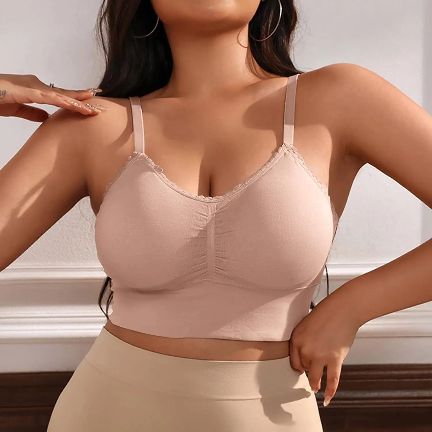 Women Plus Size Spaghetti Strap Cami Sport Bras Push Up Crop Tops Breathable Casual Yoga Cami Tank Tops with Pad