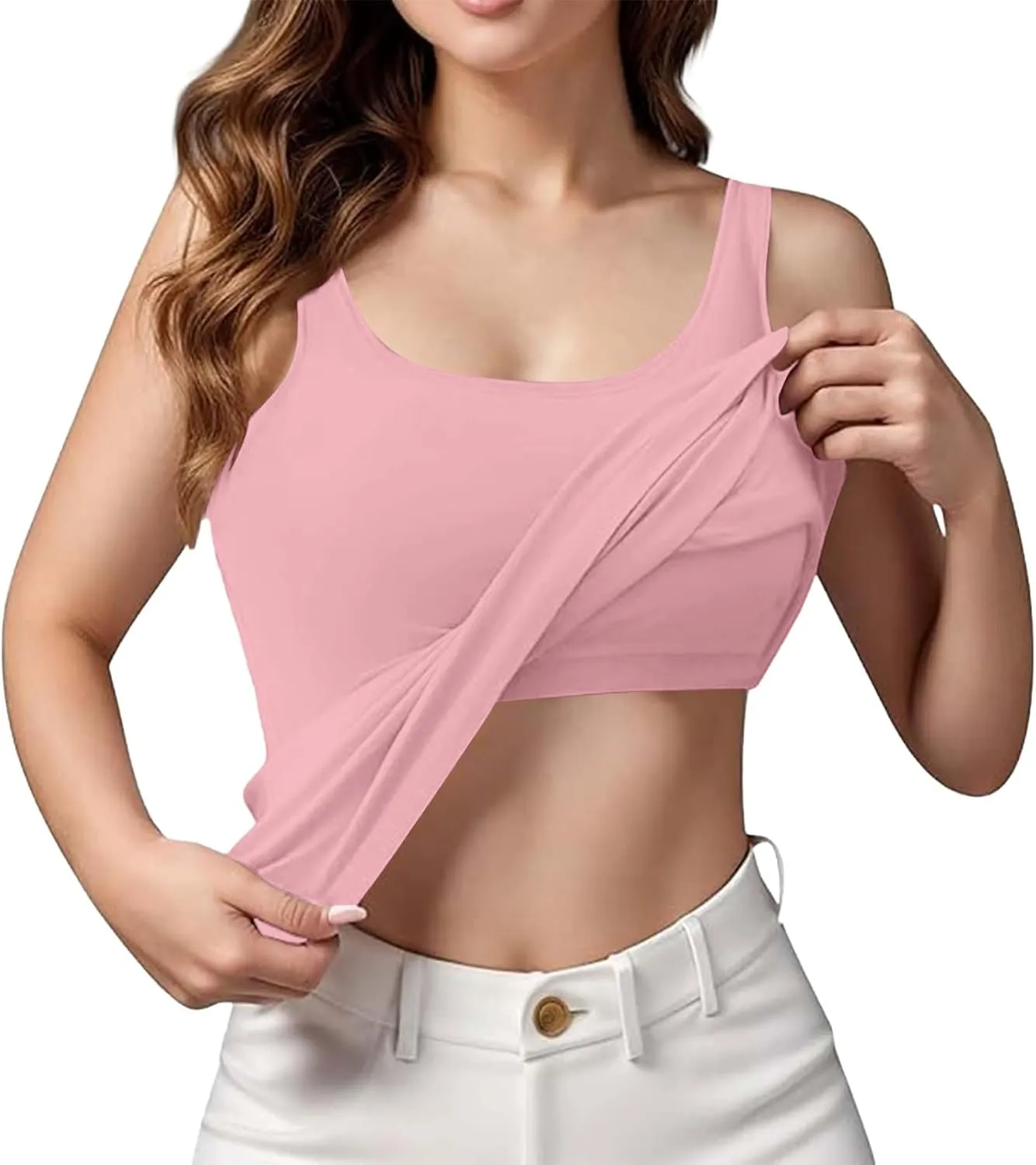 Women Rib Tank Tops with Built in Bras Summer Y2K Yoga Camisoles for Casual Fitness Workout Outfits Undershirts Cami