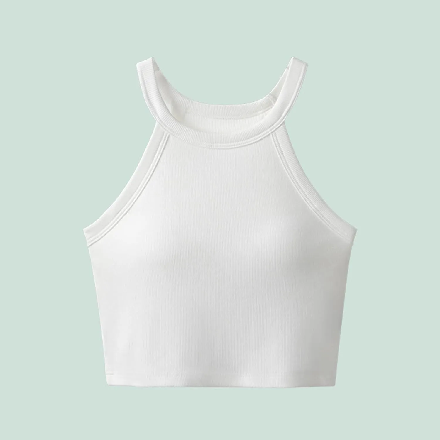 Women Ribbed Halter Yoga Tank Tops Summer Built in Bra Slim Fit Crop Camisole Casual Comfy Workout Sleeveless Shirts