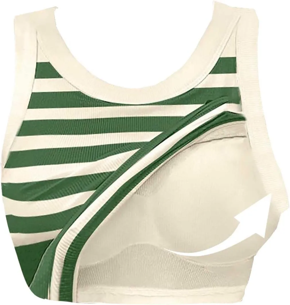 Women Ribbed Tank Top with Built in Bra Sleeveless Stripes Camisole Tops Y2K Spring Summer Cami 2025 Undershirt