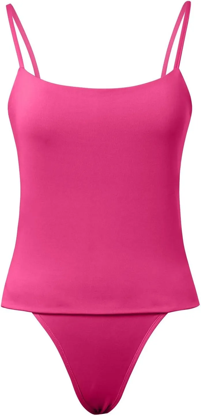 Women Sexy Square Neck Tank Top Summer Y2K Going Out Basic Cami Shirt with Brief Set Double Lined Sleeveless Camisoles