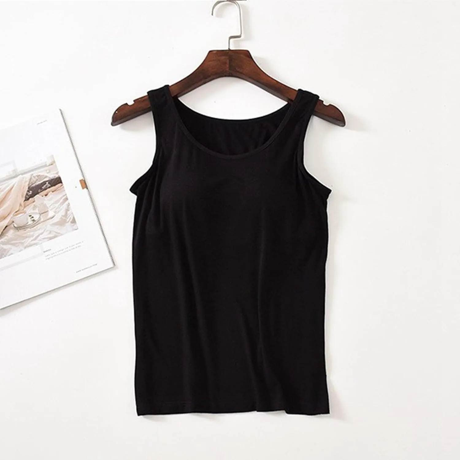Women Shelf Bra Tank Tops Spaghetti Straps Basic Padded Camisole Yoga Shirts Cotton Undershirt