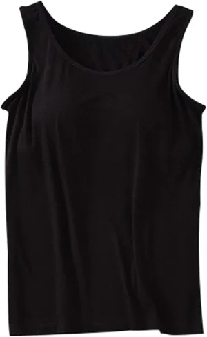 Women Shelf Bra Tank Tops Spaghetti Straps Basic Padded Camisole Yoga Shirts Cotton Undershirt