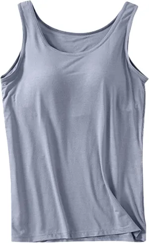 Women Shelf Bra Tank Tops Spaghetti Straps Basic Padded Camisole Yoga Shirts Cotton Undershirt