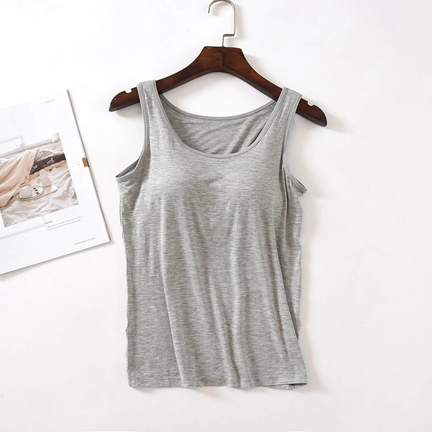 Women Shelf Bra Tank Tops Spaghetti Straps Basic Padded Camisole Yoga Shirts Cotton Undershirt
