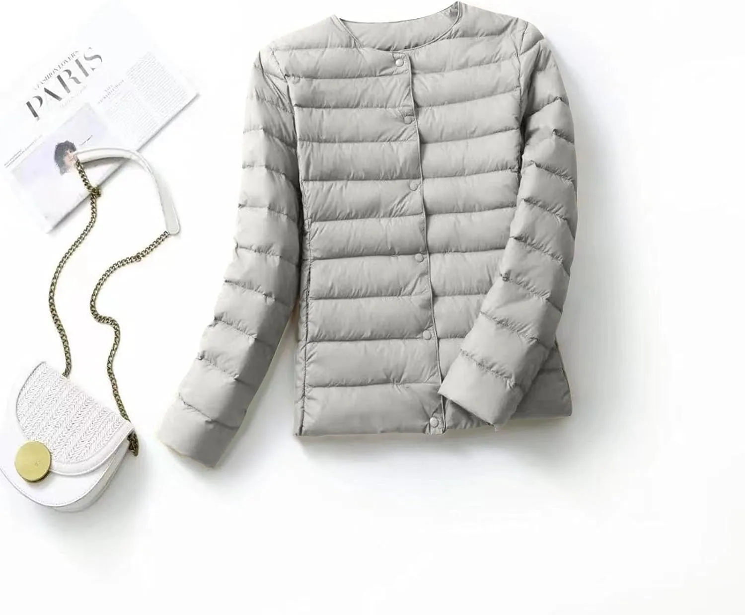 Women Short Padded Quilted Jacket Fashion Casual Packable Puffer Coat Solid Open Front Cardigan Long Sleeve