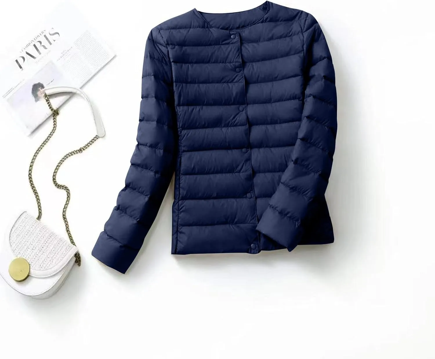 Women Short Padded Quilted Jacket Fashion Casual Packable Puffer Coat Solid Open Front Cardigan Long Sleeve
