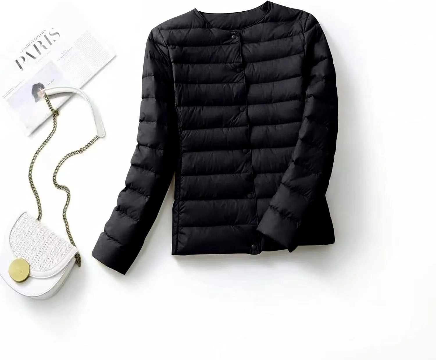 Women Short Padded Quilted Jacket Fashion Casual Packable Puffer Coat Solid Open Front Cardigan Long Sleeve