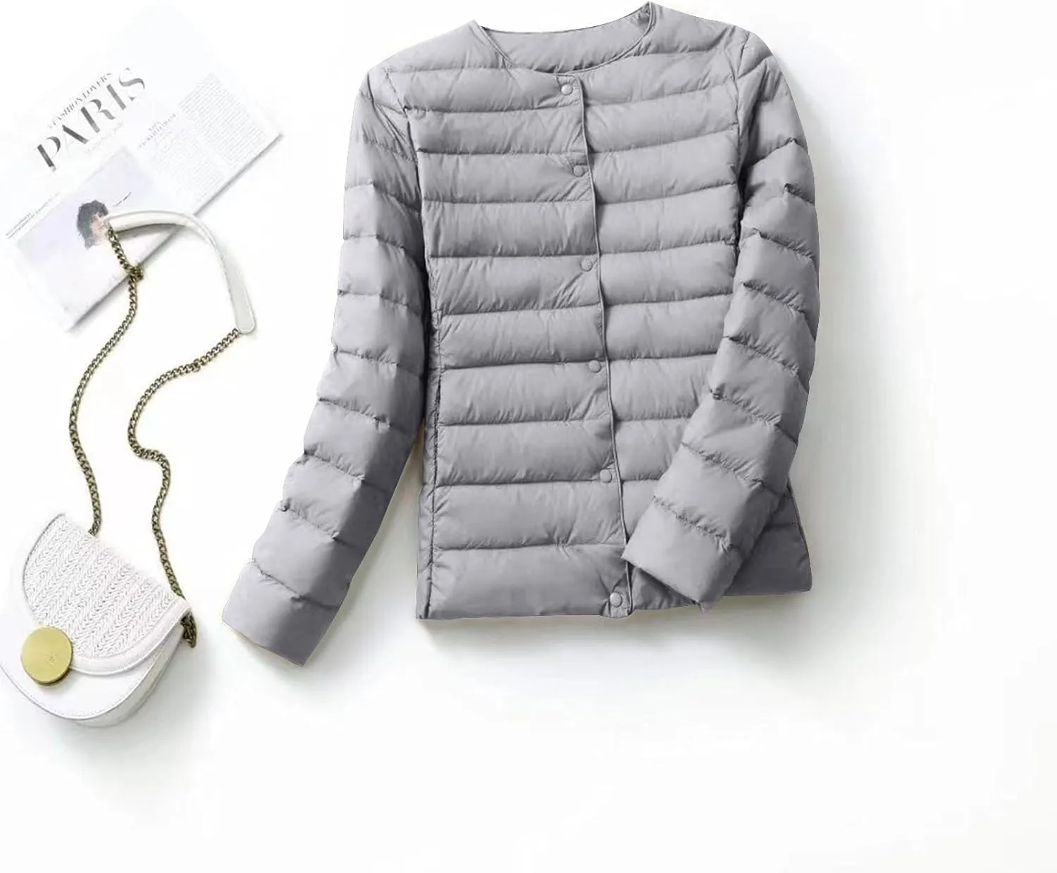 Women Short Padded Quilted Jacket Fashion Casual Packable Puffer Coat Solid Open Front Cardigan Long Sleeve