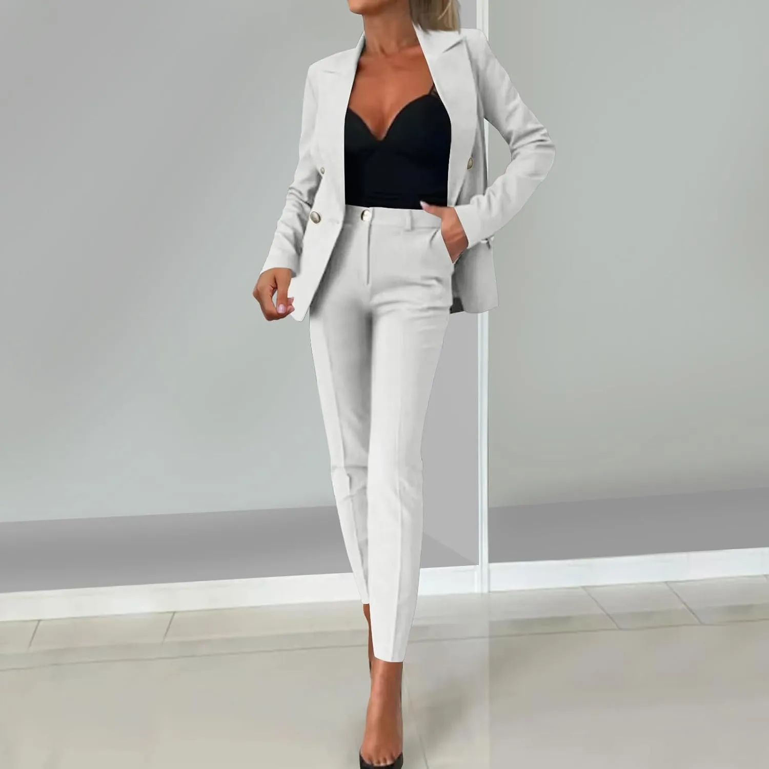 Women Slim Tunic Pants Blazers Outerwear Sets for Women Work Match Modest 2 Piece Fall Winter Pants Sets 2025