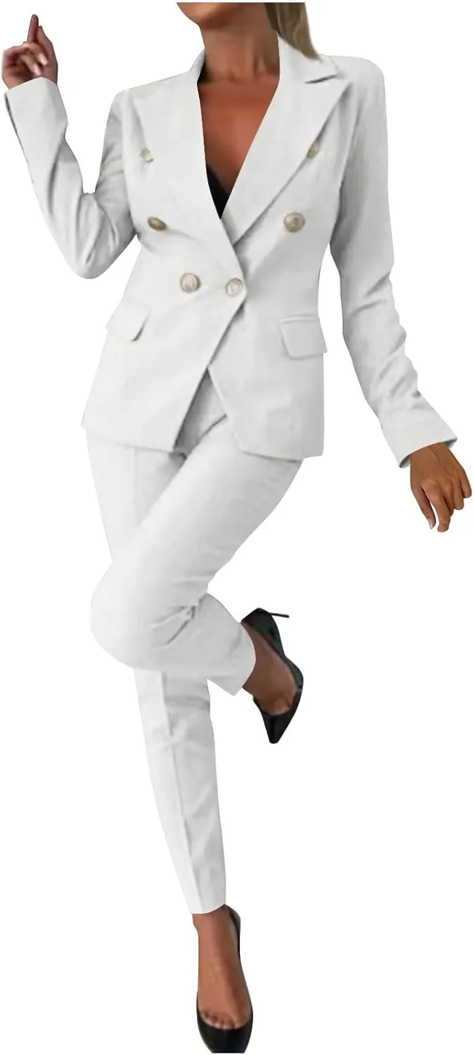 Women Slim Tunic Pants Blazers Outerwear Sets for Women Work Match Modest 2 Piece Fall Winter Pants Sets 2025