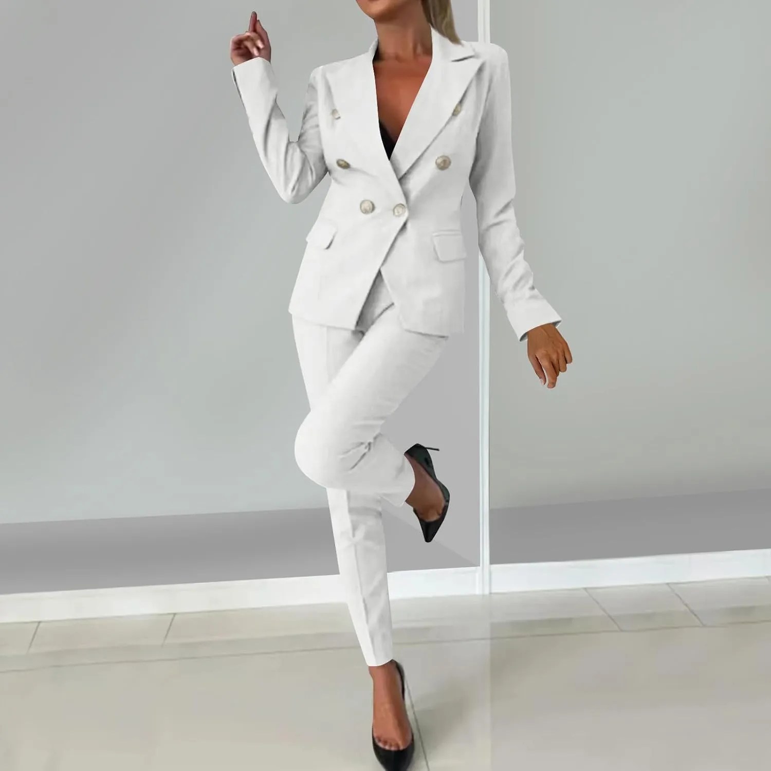 Women Slim Tunic Pants Blazers Outerwear Sets for Women Work Match Modest 2 Piece Fall Winter Pants Sets 2025