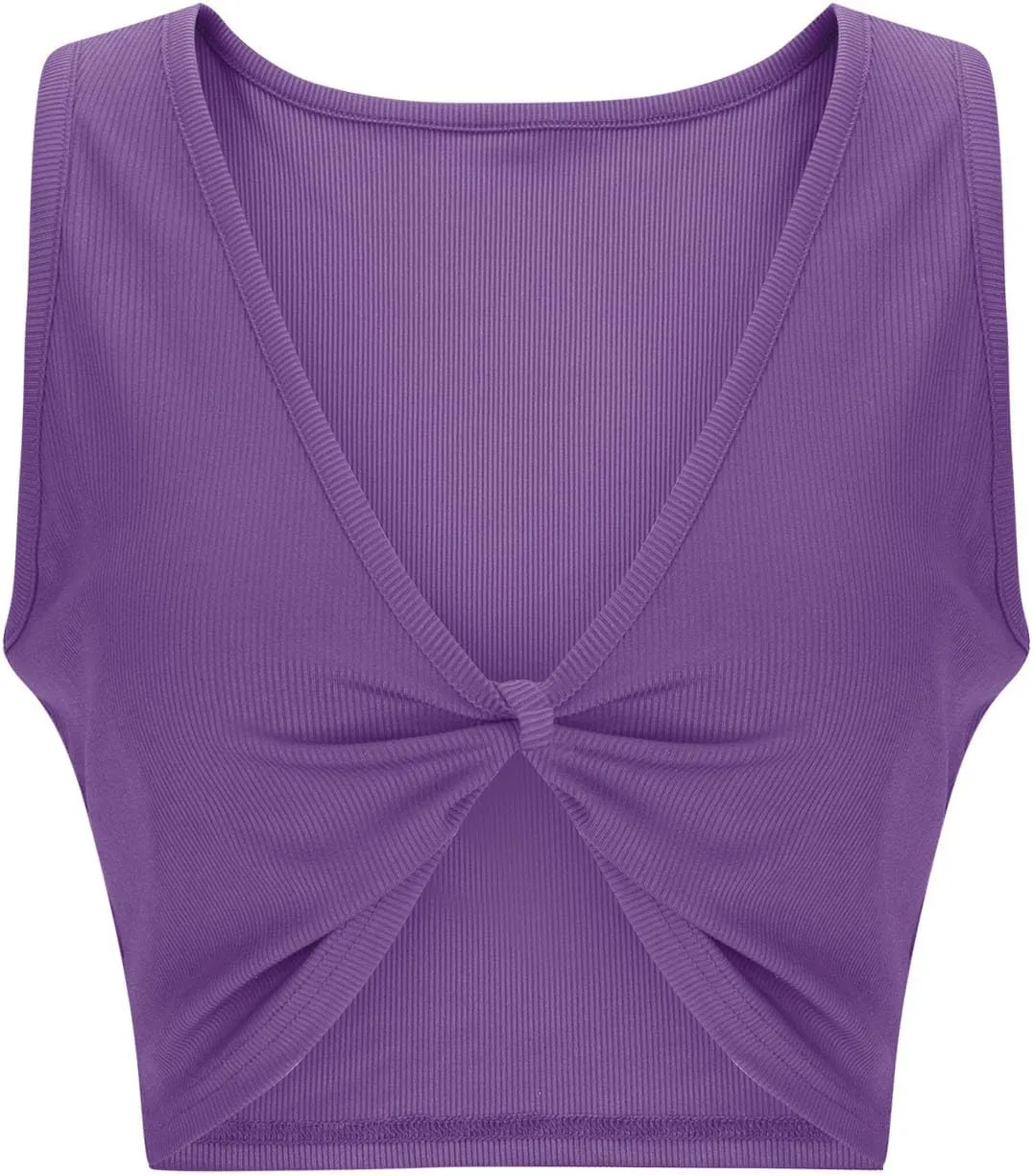 Women Twist Knot Front Tank Tops Summer Y2K V Neck Sleeveless Crop Top Casual Slim Fit Ribbed Yoga Beach Tanks Tee