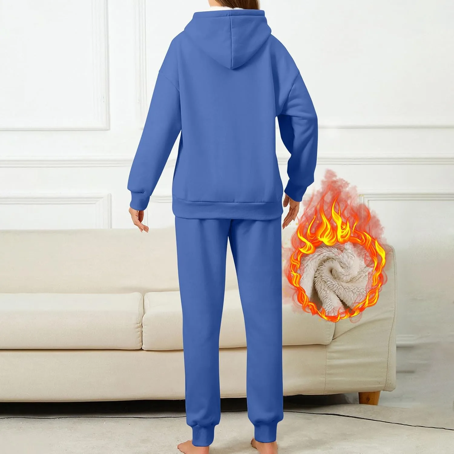 Womens 2 Piece Outfits Fleece Lined Hoodie Sweatsuit Sets Oversized Sweatshirt Warm Sweatshirts and Pants Sets