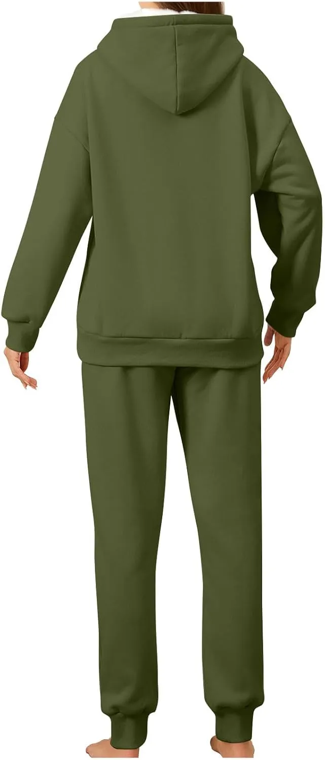 Womens 2 Piece Outfits Fleece Lined Hoodie Sweatsuit Sets Oversized Sweatshirt Warm Sweatshirts and Pants Sets