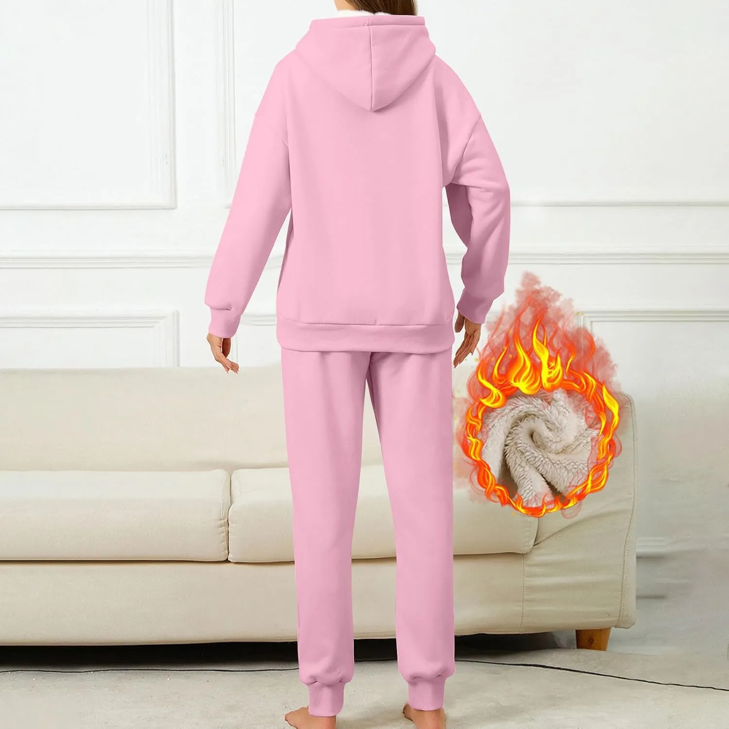 Womens 2 Piece Outfits Fleece Lined Hoodie Sweatsuit Sets Oversized Sweatshirt Warm Sweatshirts and Pants Sets
